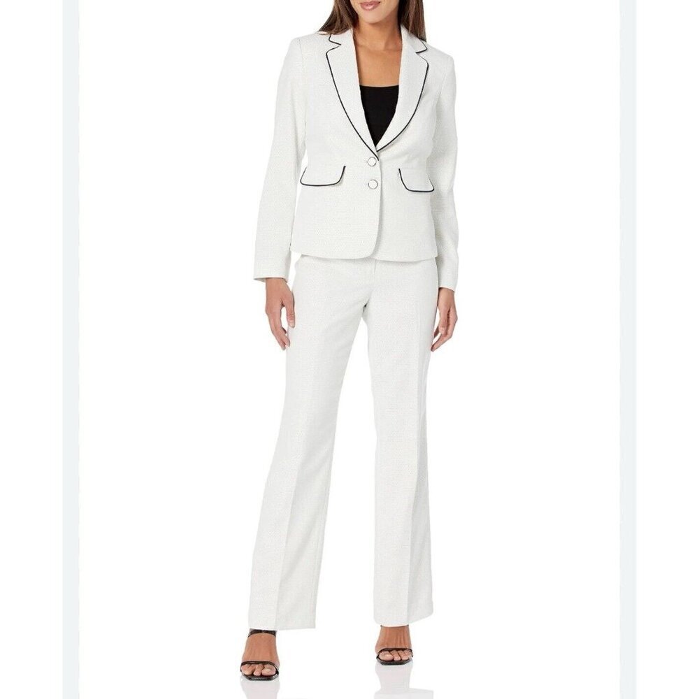 Le Suit Women's Cream Blazer with Black Trim